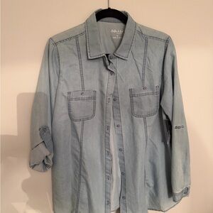Maternity Light Blue Denim Shirt Flutter & Kick M NWT 48
